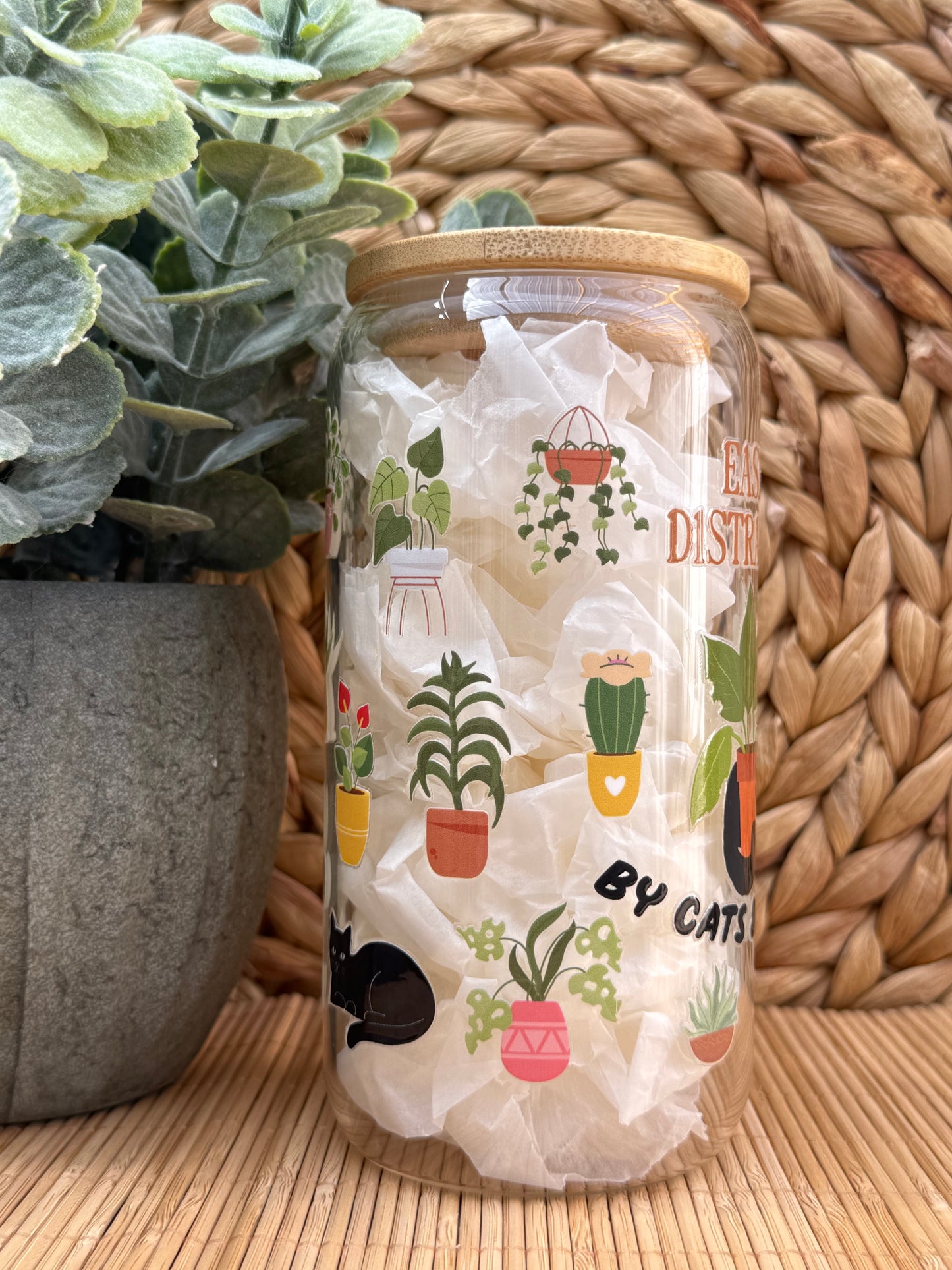 Garden Glass Tumbler 2 - Lid & Glass Straw 16oz (455ml)