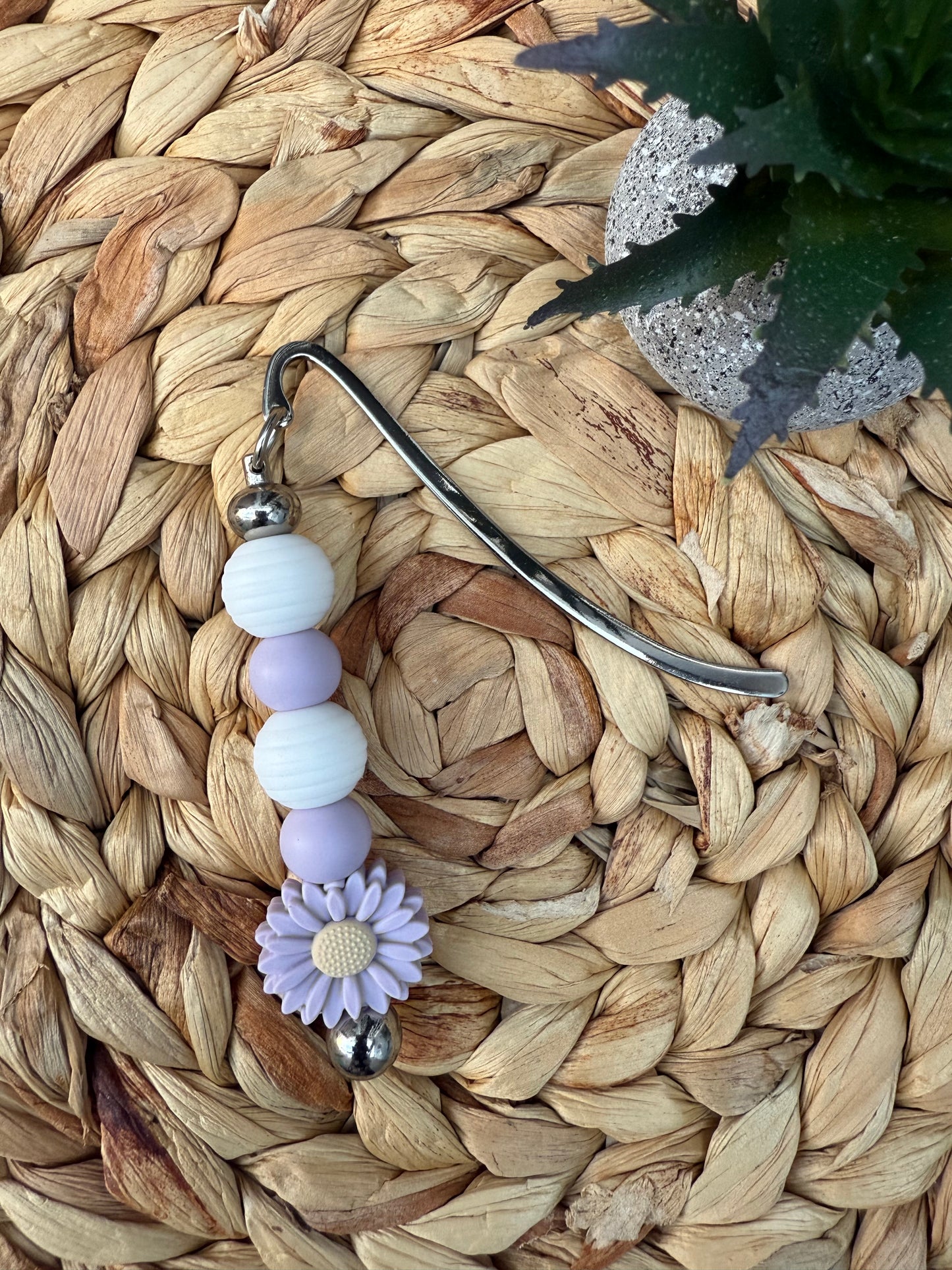 Lavender Daisy Beaded Metal Bookmark