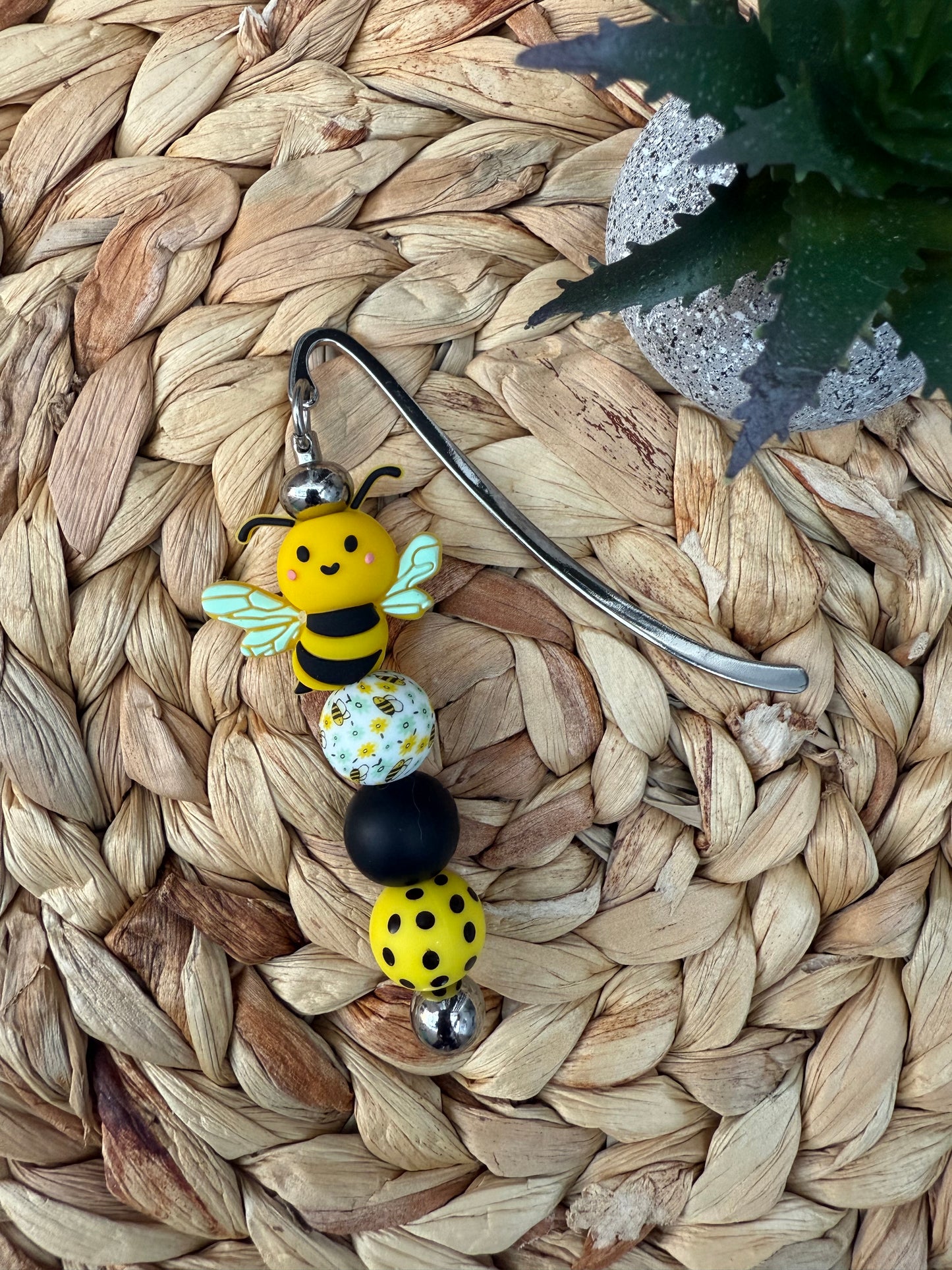 Bee Happy Beaded Metal Bookmark
