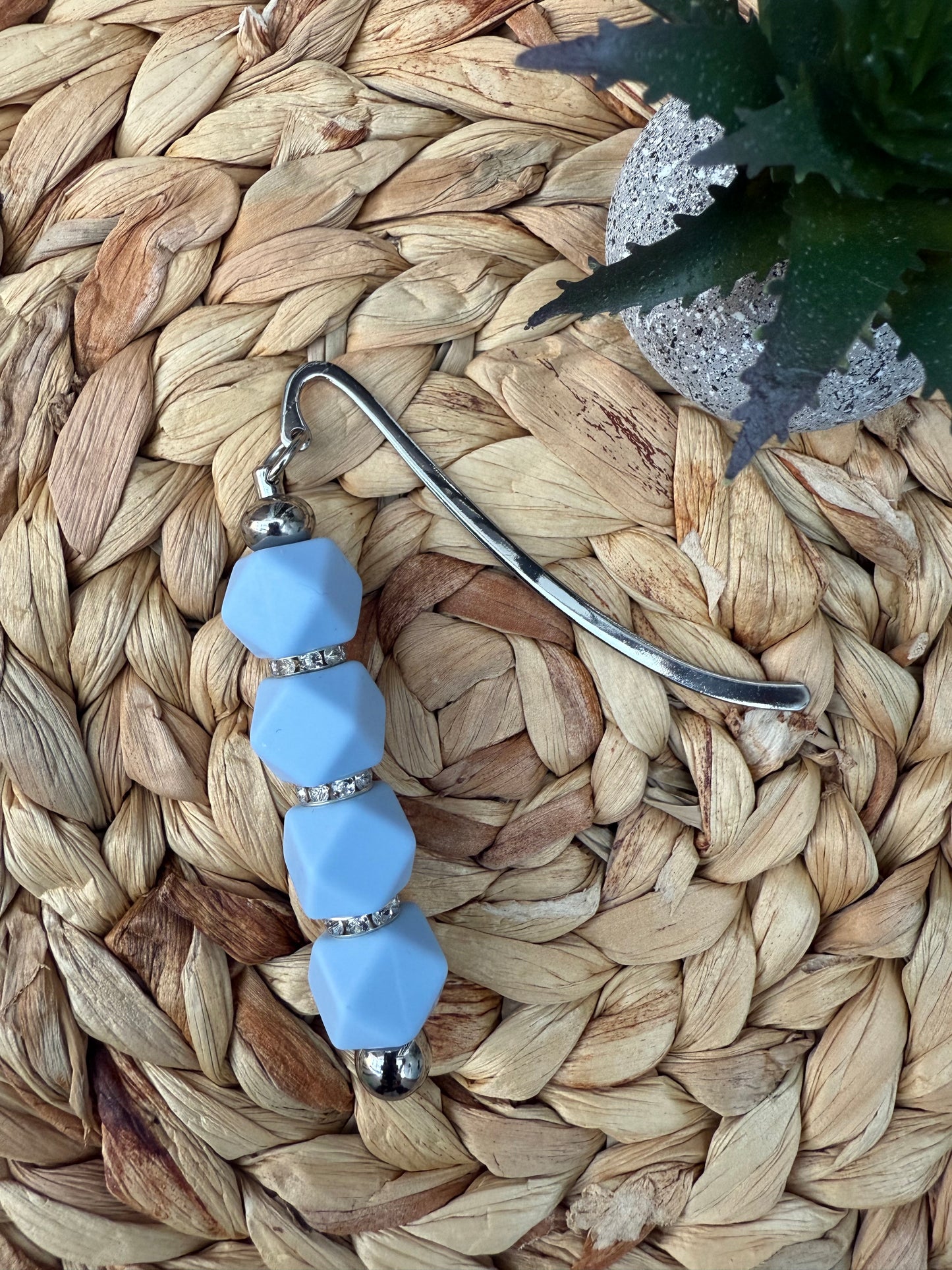 Blue Beaded Metal Bookmark