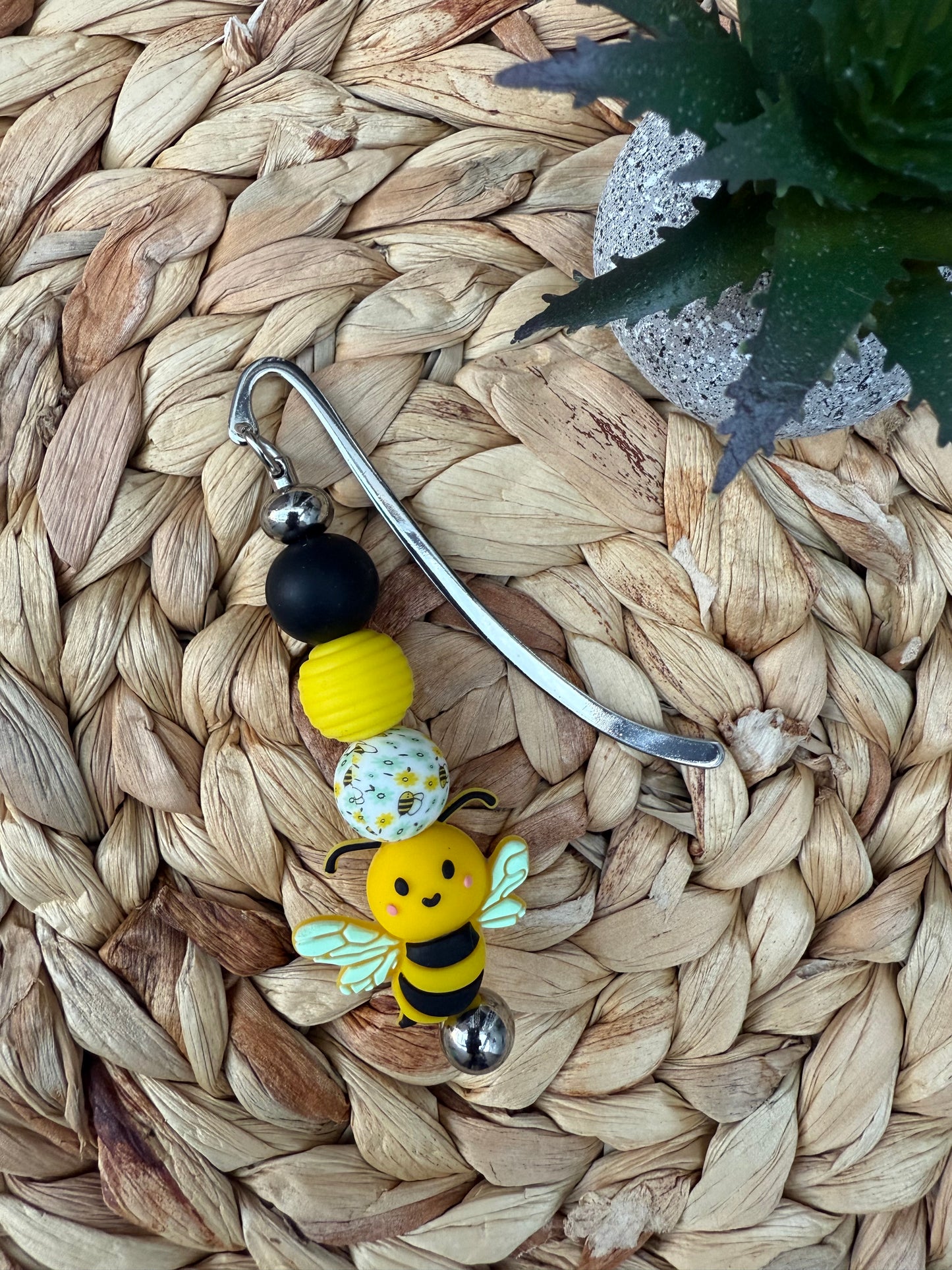 Bee Happy Beaded Metal Bookmark