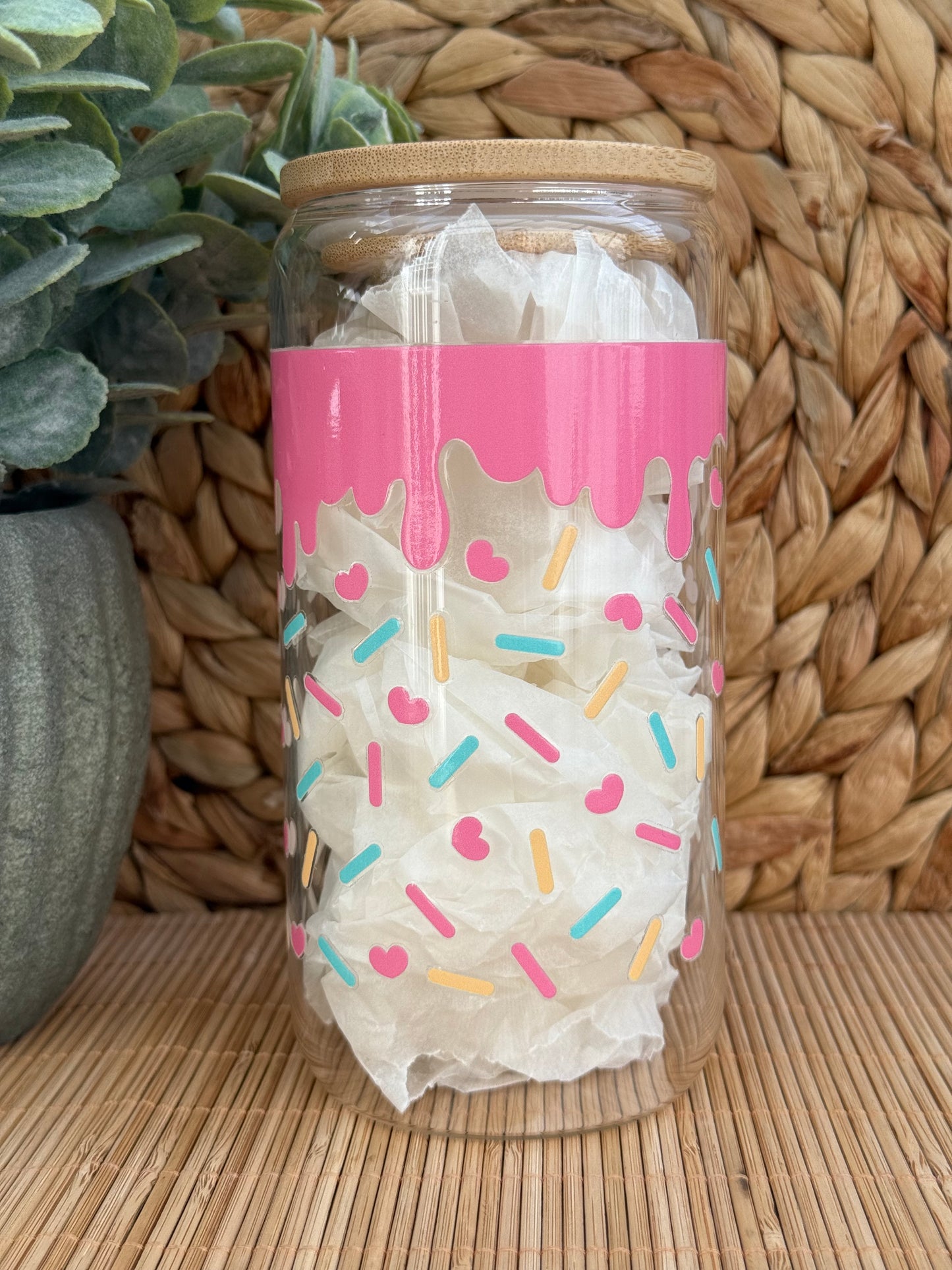 Sprinkle Delight Premium Glass Tumbler – Bamboo Lid & Reusable Glass Straw 16oz (455ml)