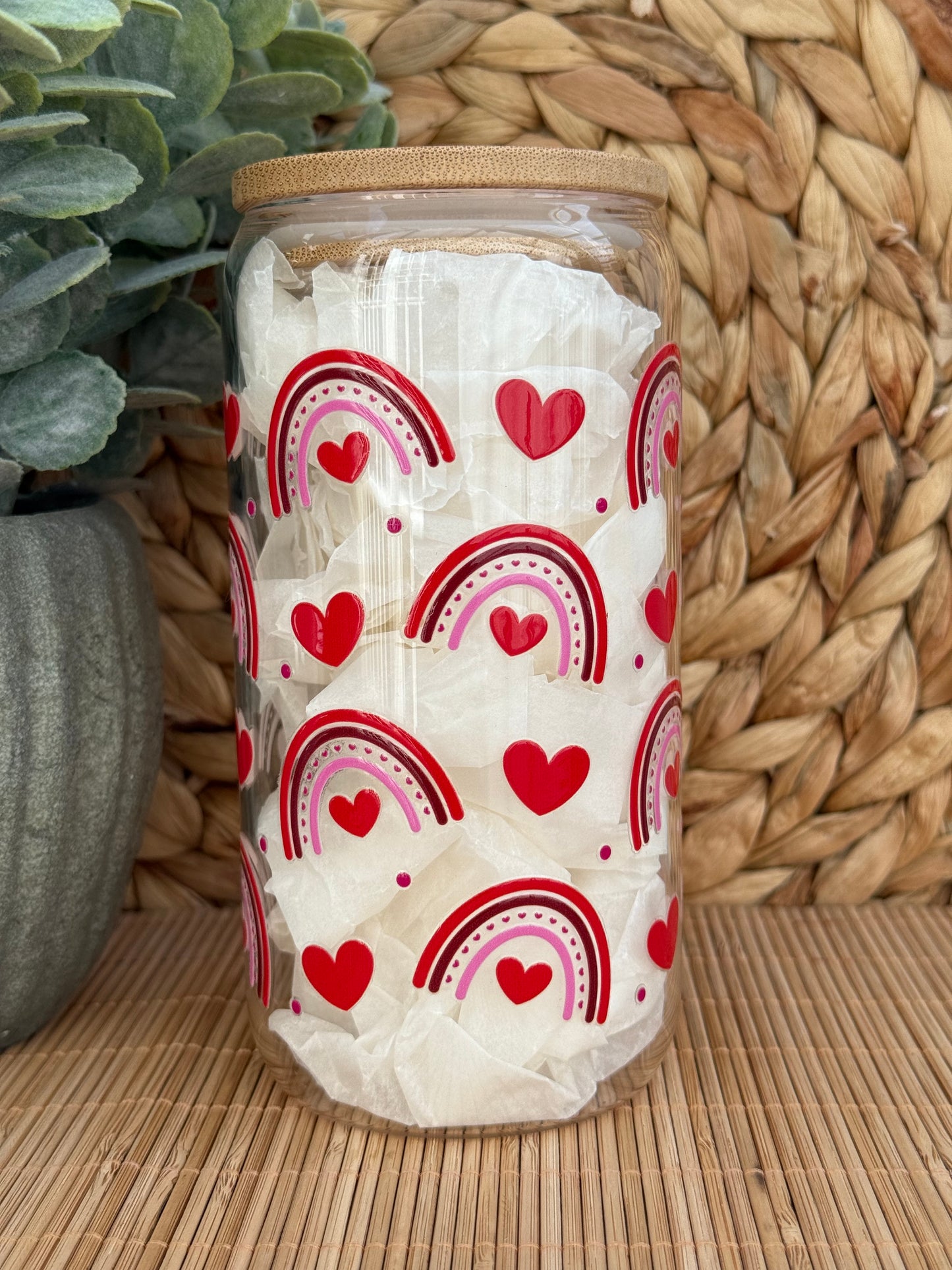 Love & Rainbow Premium Glass Tumbler – Bamboo Lid & Reusable Glass Straw 16oz (455ml)