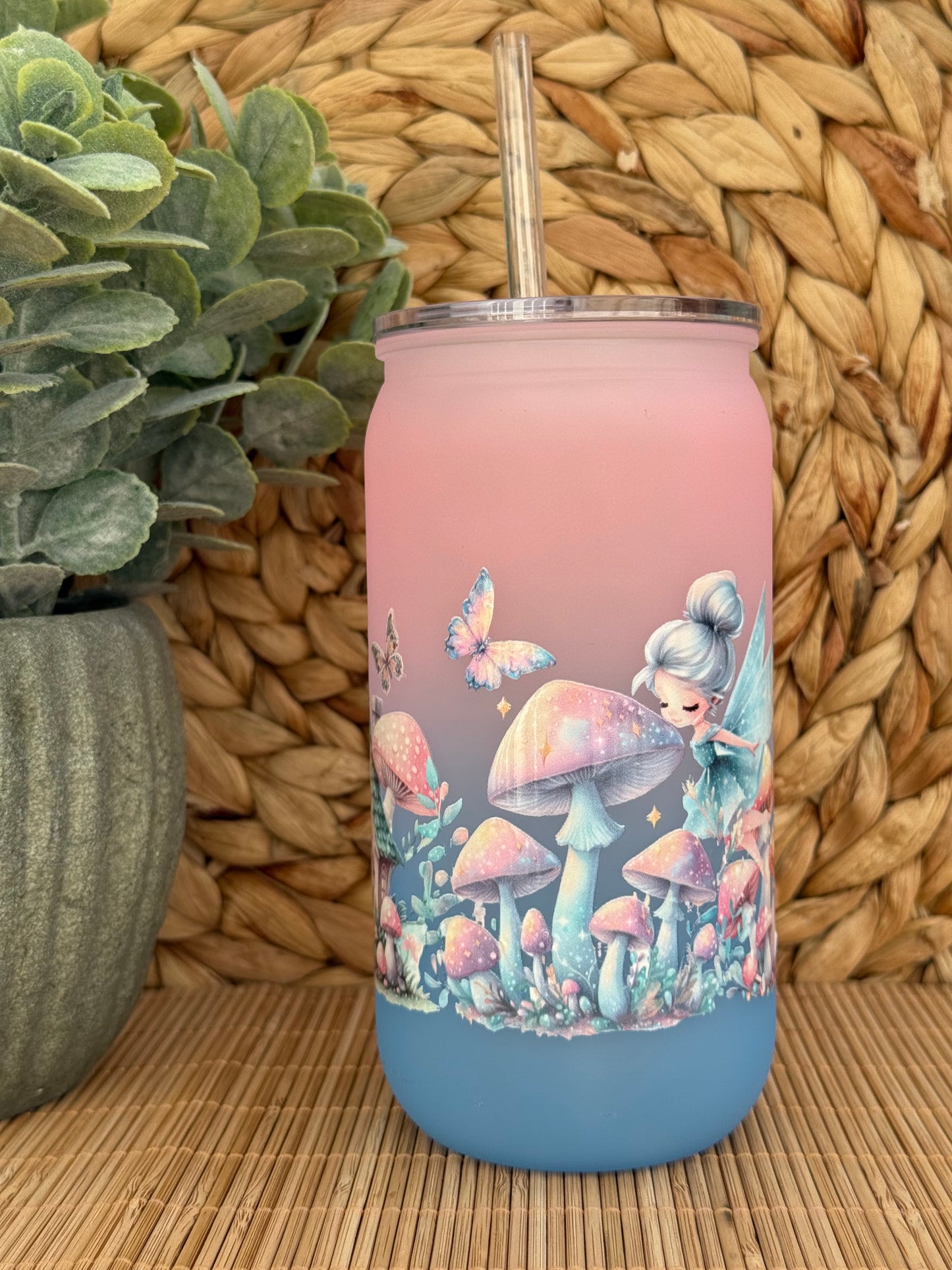Enchanted Fairy Garden Frosted Tumbler - Lid & Straw 16oz (455ml)
