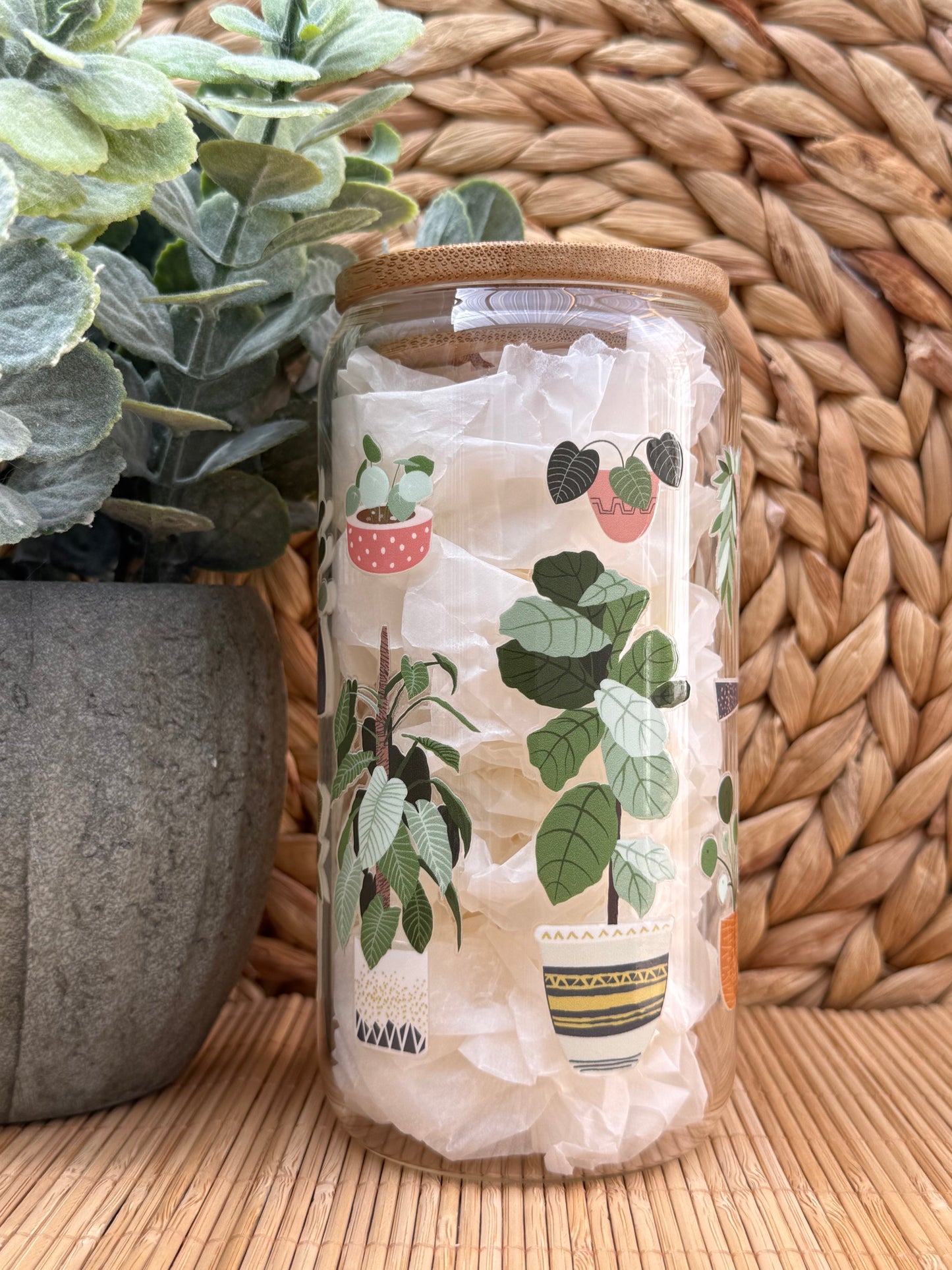 Garden Glass Tumbler 1 - Lid & Glass Straw 16oz (455ml)