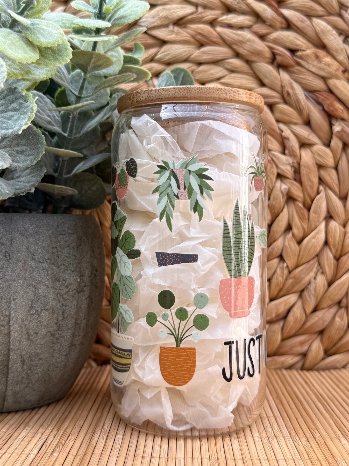 Garden Glass Tumbler 1 - Lid & Glass Straw 16oz (455ml)