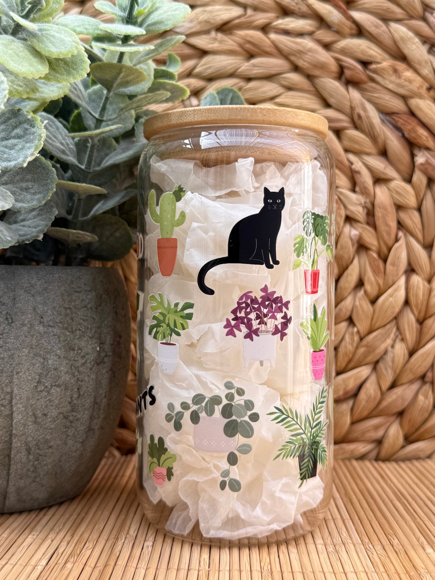 Garden Glass Tumbler 2 - Lid & Glass Straw 16oz (455ml)