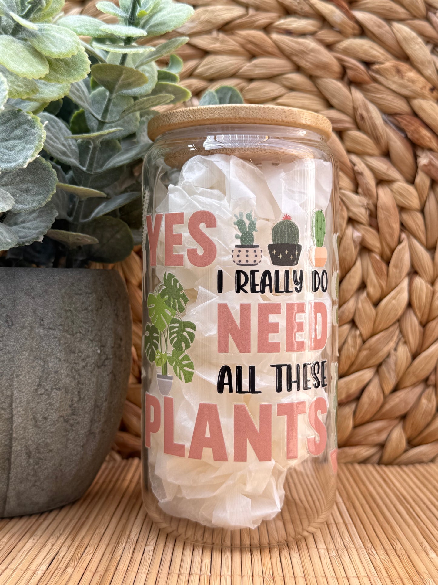 Garden Glass Tumbler 3 - Lid & Glass Straw 16oz (455ml)