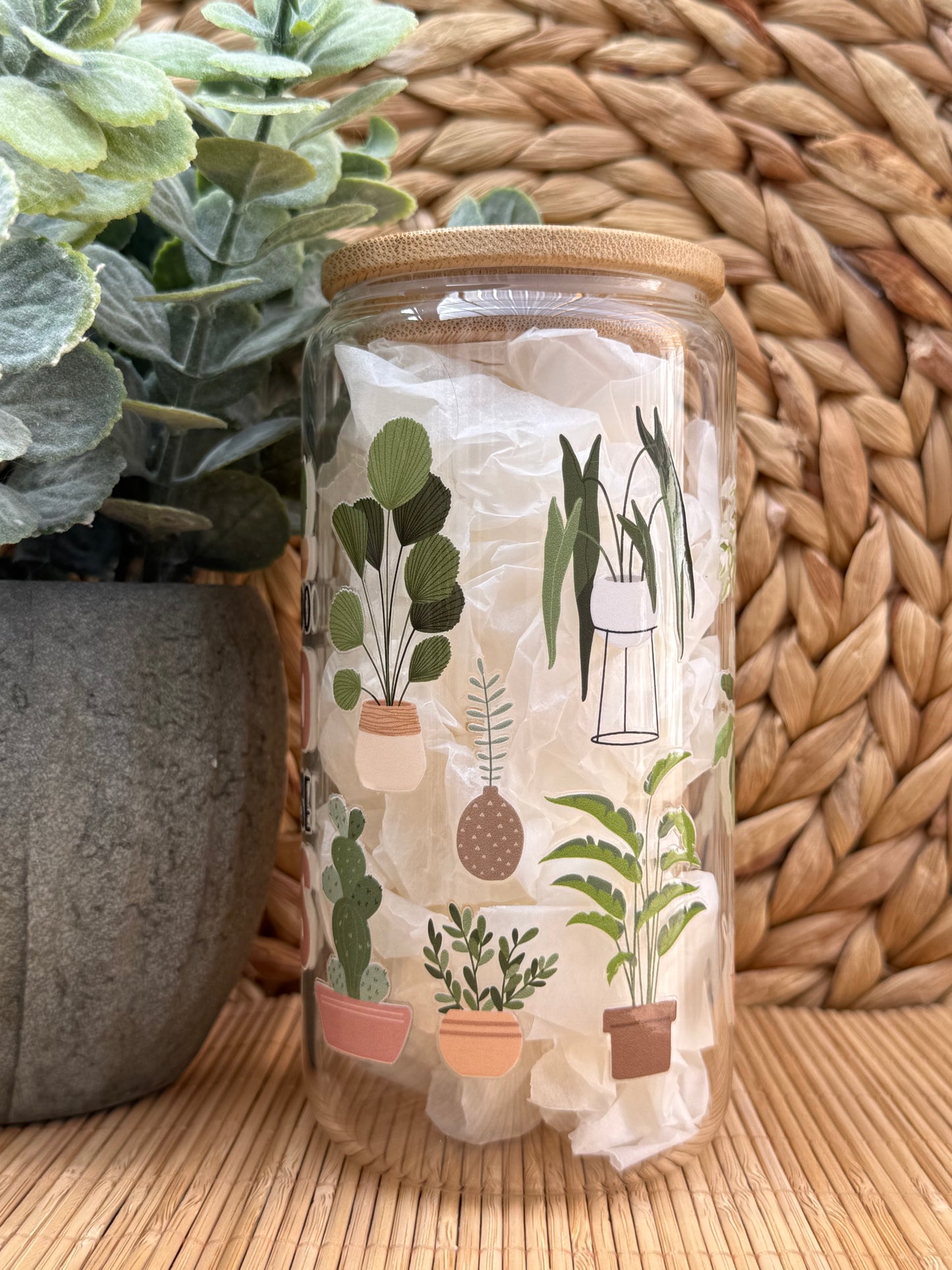 Garden Glass Tumbler 3 - Lid & Glass Straw 16oz (455ml)