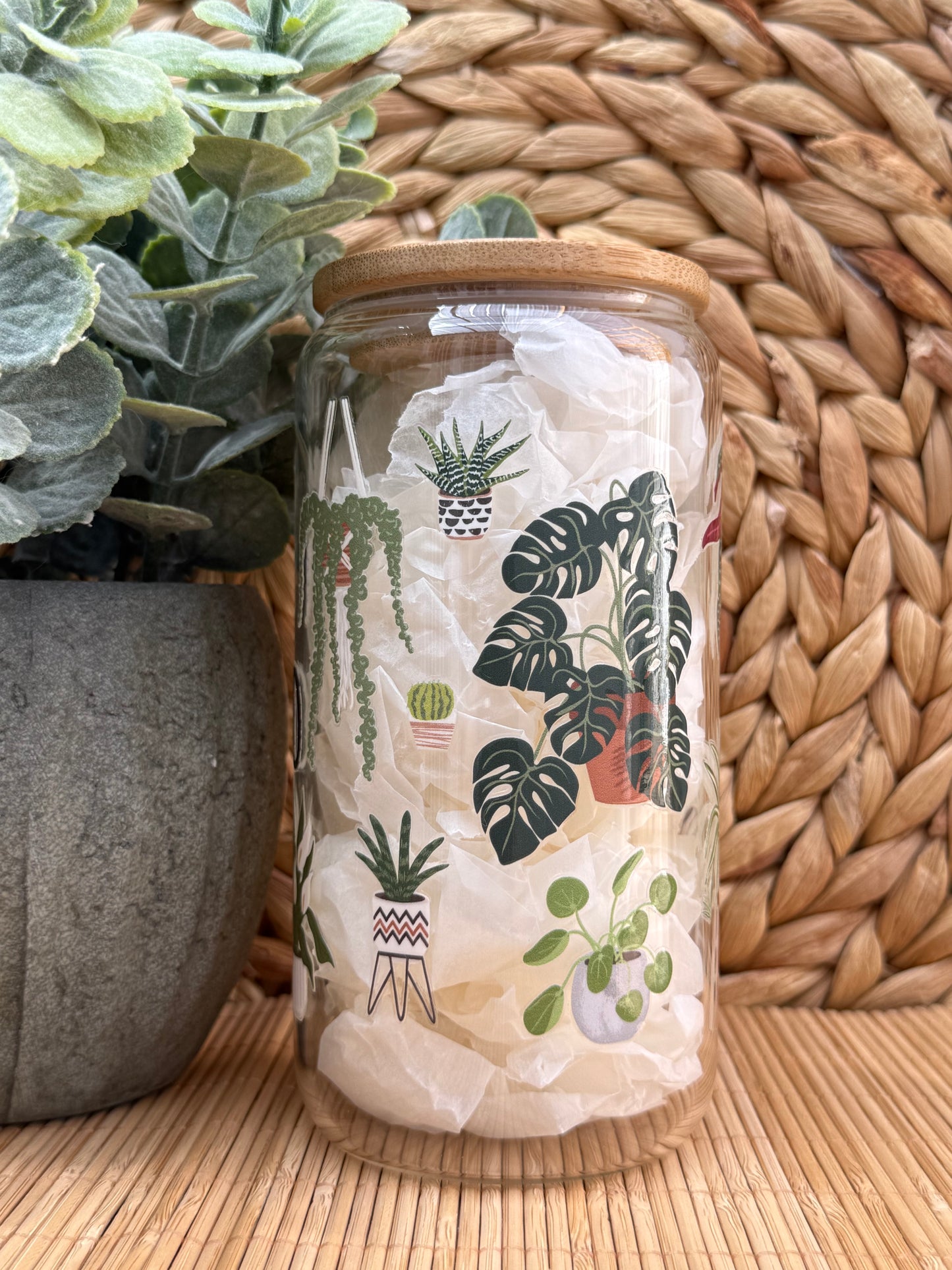 Garden Glass Tumbler 5 - Lid & Glass Straw 16oz (455ml)