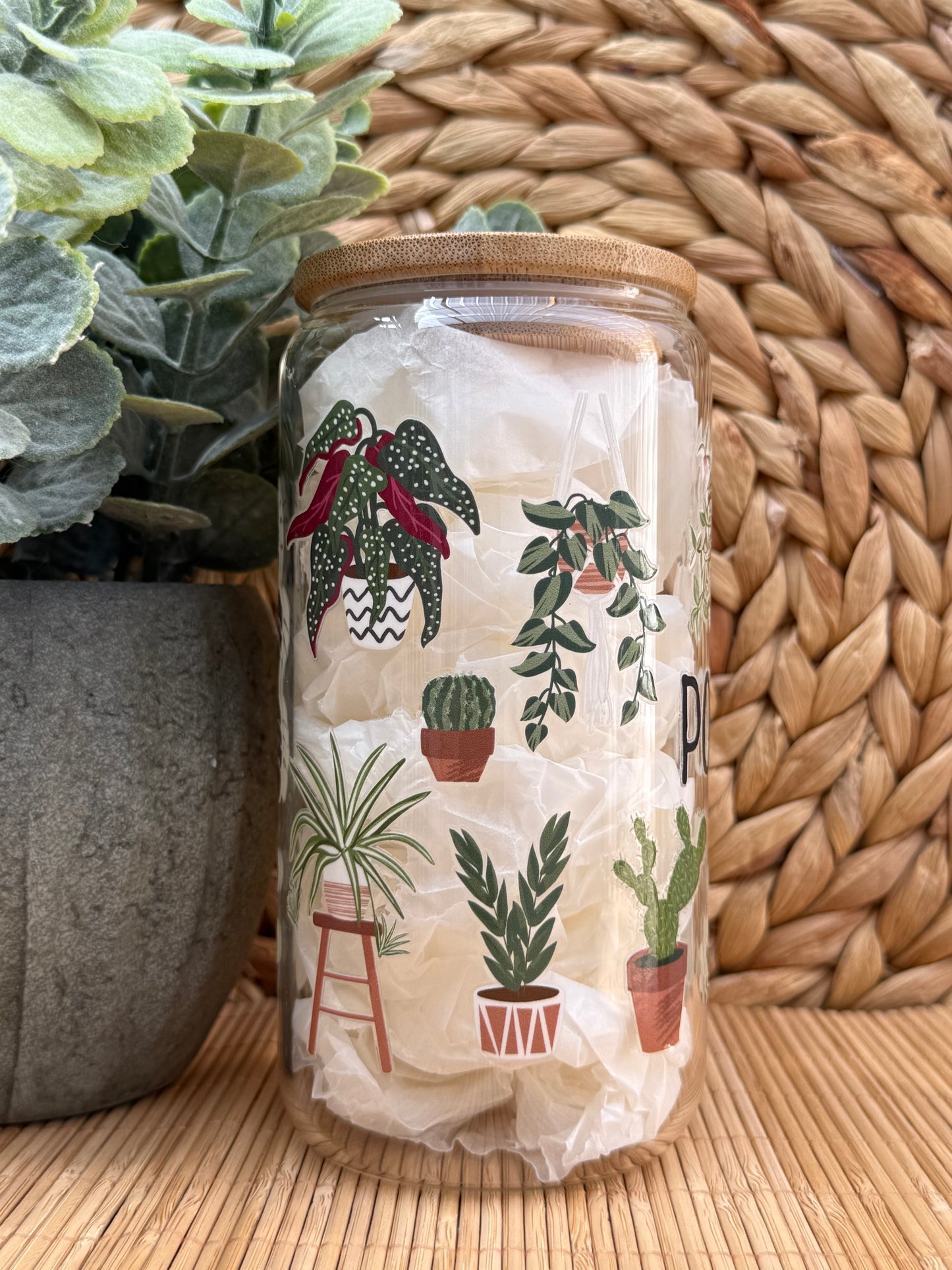 Garden Glass Tumbler 5 - Lid & Glass Straw 16oz (455ml)