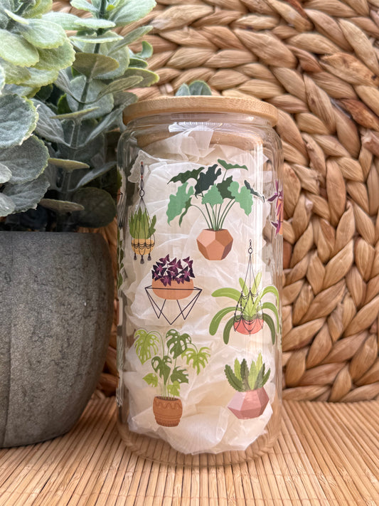 Garden Glass Tumbler 7 - Lid & Glass Straw 16oz (455ml)