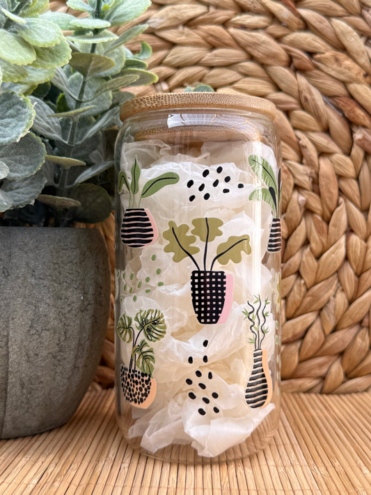 Garden Glass Tumbler 9 - Lid & Glass Straw 16oz (455ml)