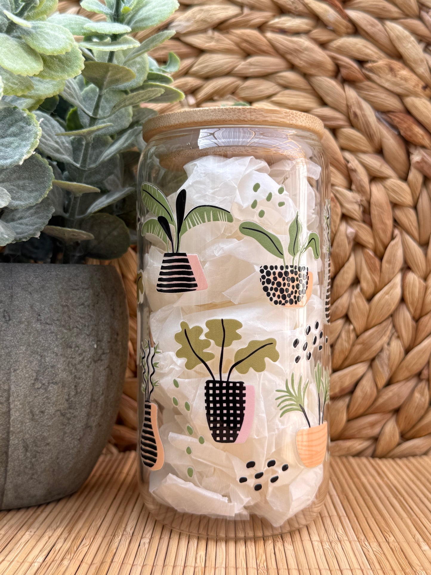 Garden Glass Tumbler 9 - Lid & Glass Straw 16oz (455ml)