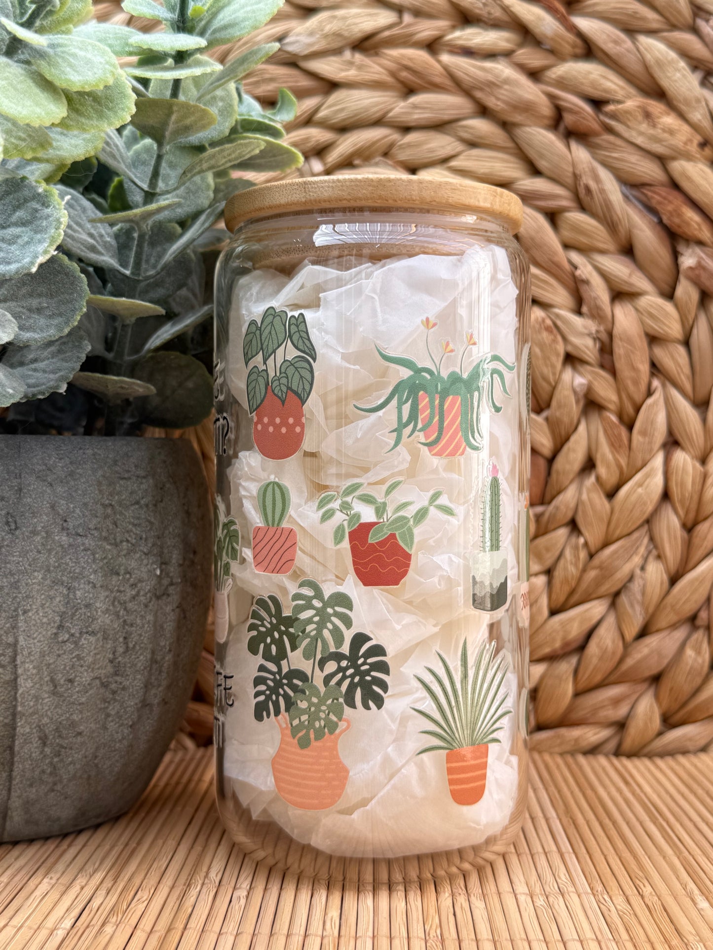 Garden Glass Tumbler 10 - Lid & Glass Straw 16oz (455ml)