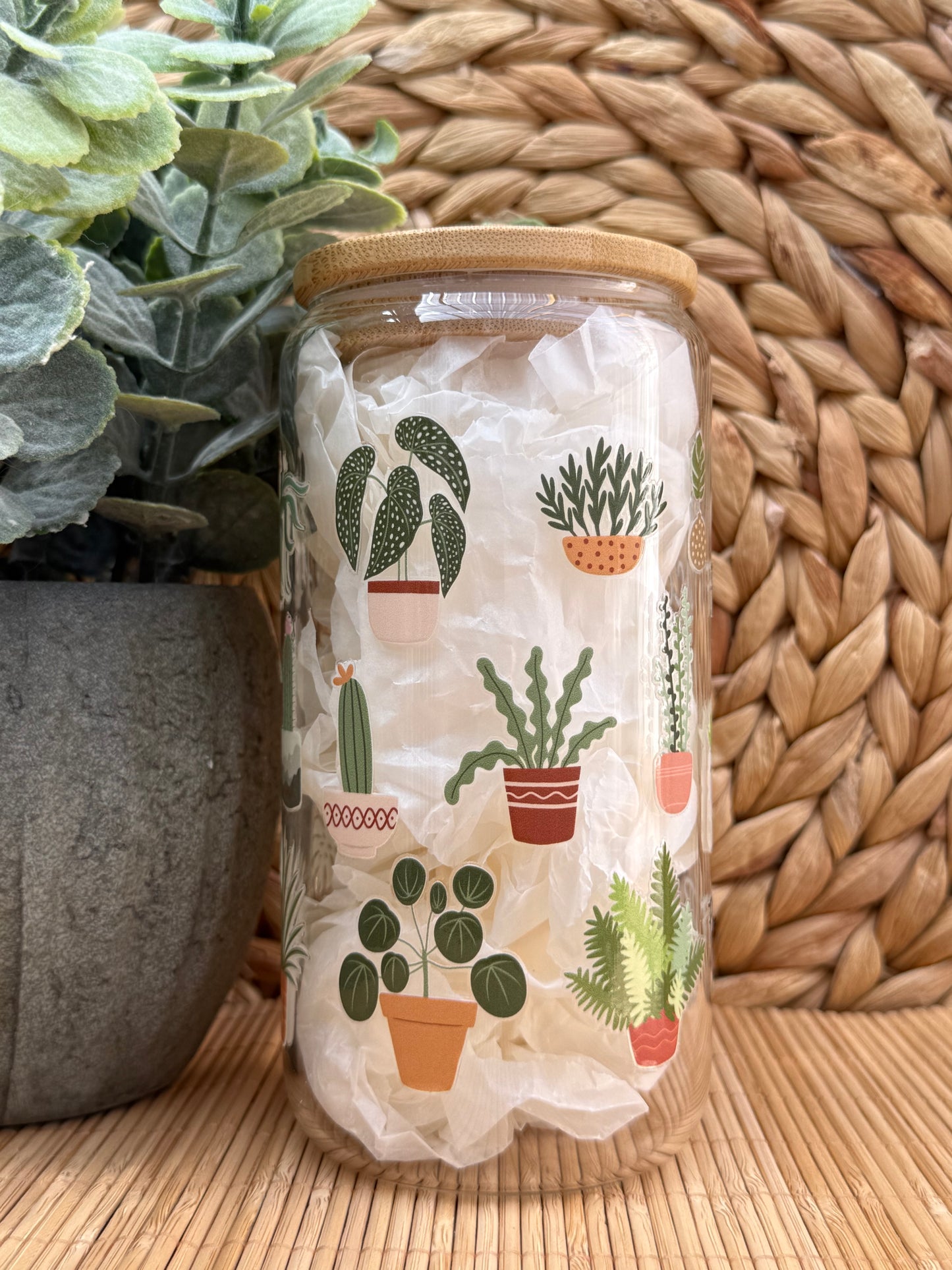 Garden Glass Tumbler 10 - Lid & Glass Straw 16oz (455ml)