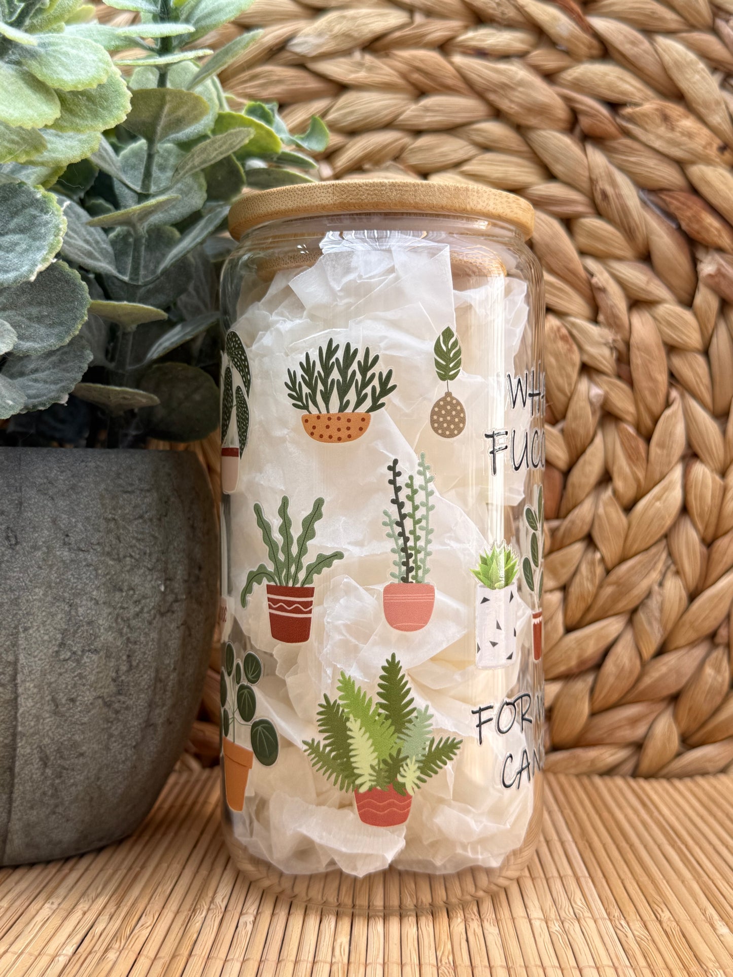 Garden Glass Tumbler 10 - Lid & Glass Straw 16oz (455ml)