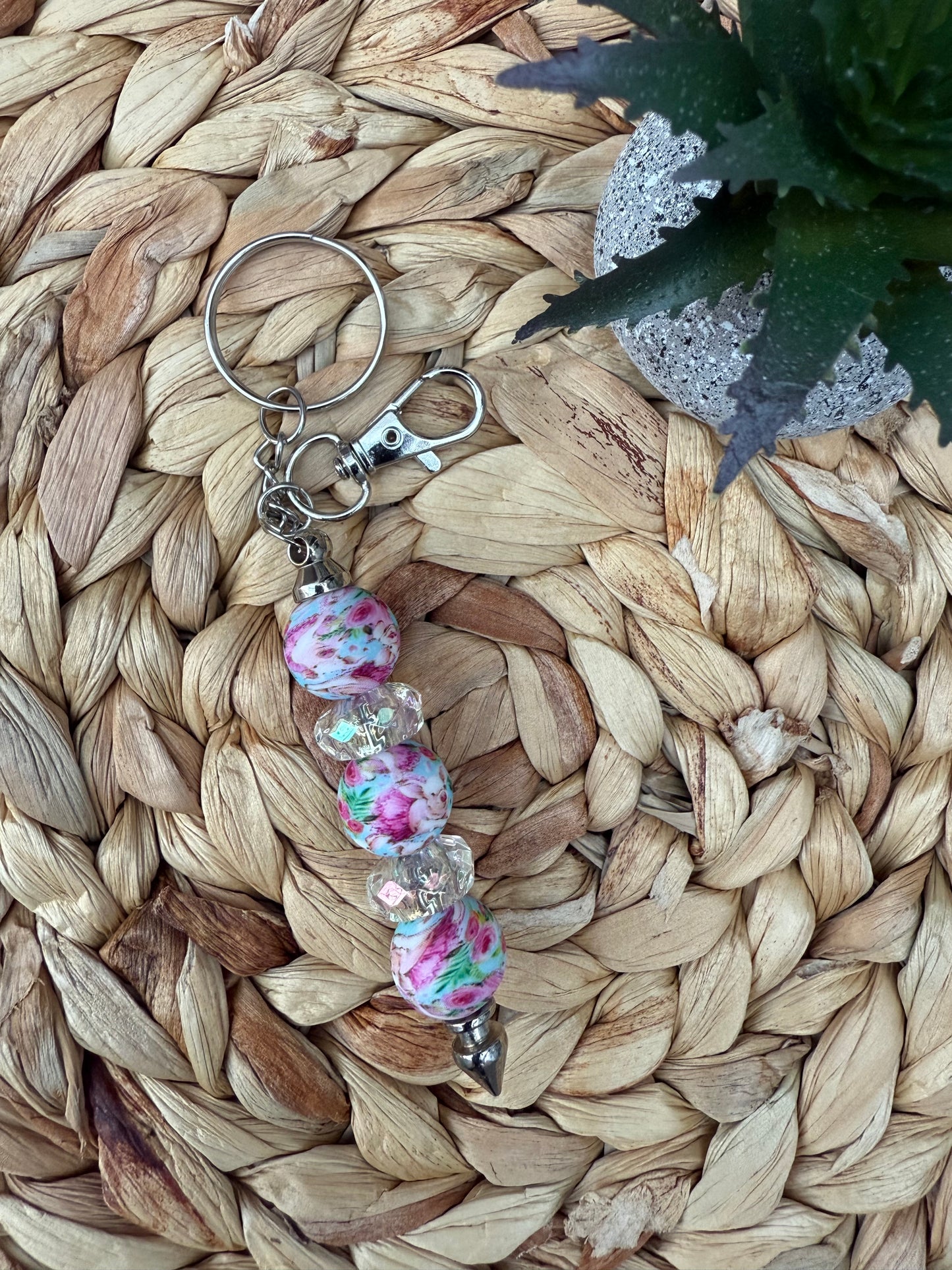 Blooming Rose Beaded Keychain