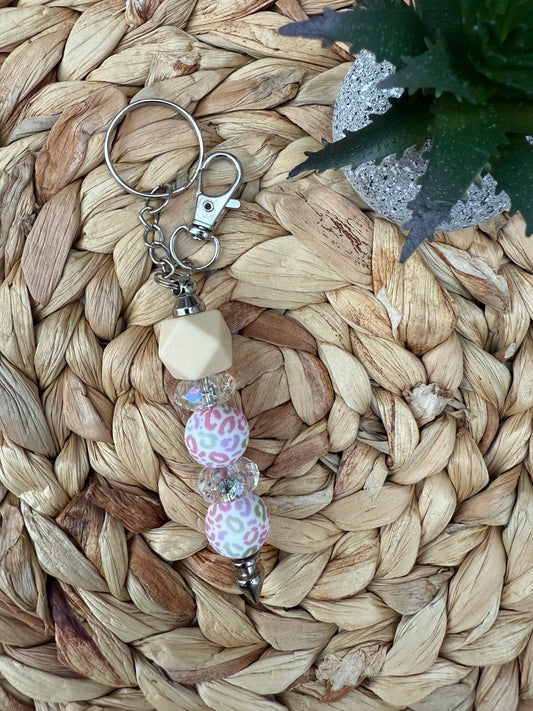 Blush Leopard Beaded Keychain