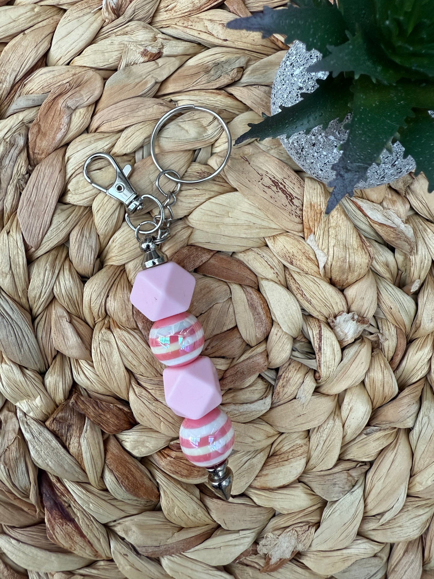 Candy Stripe Beaded Keychain