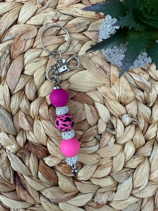Hot Pink Glam Beaded Keychain