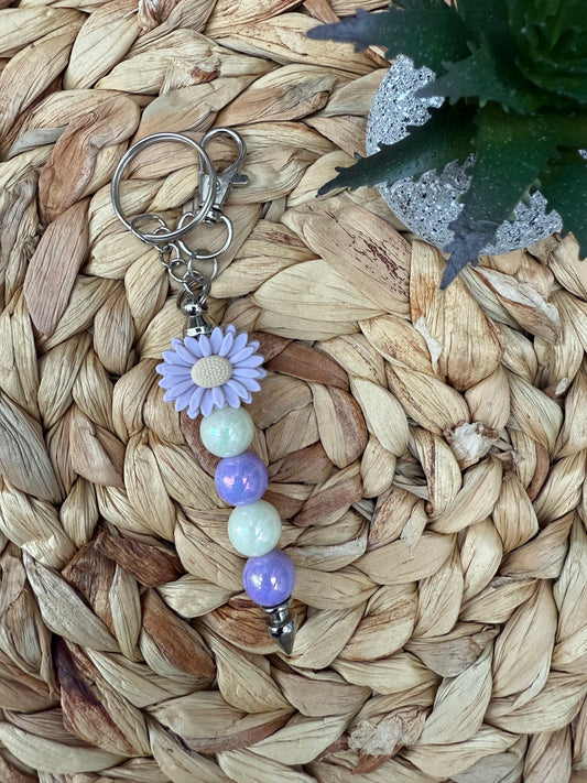 Lilac Daisy Beaded Keychain