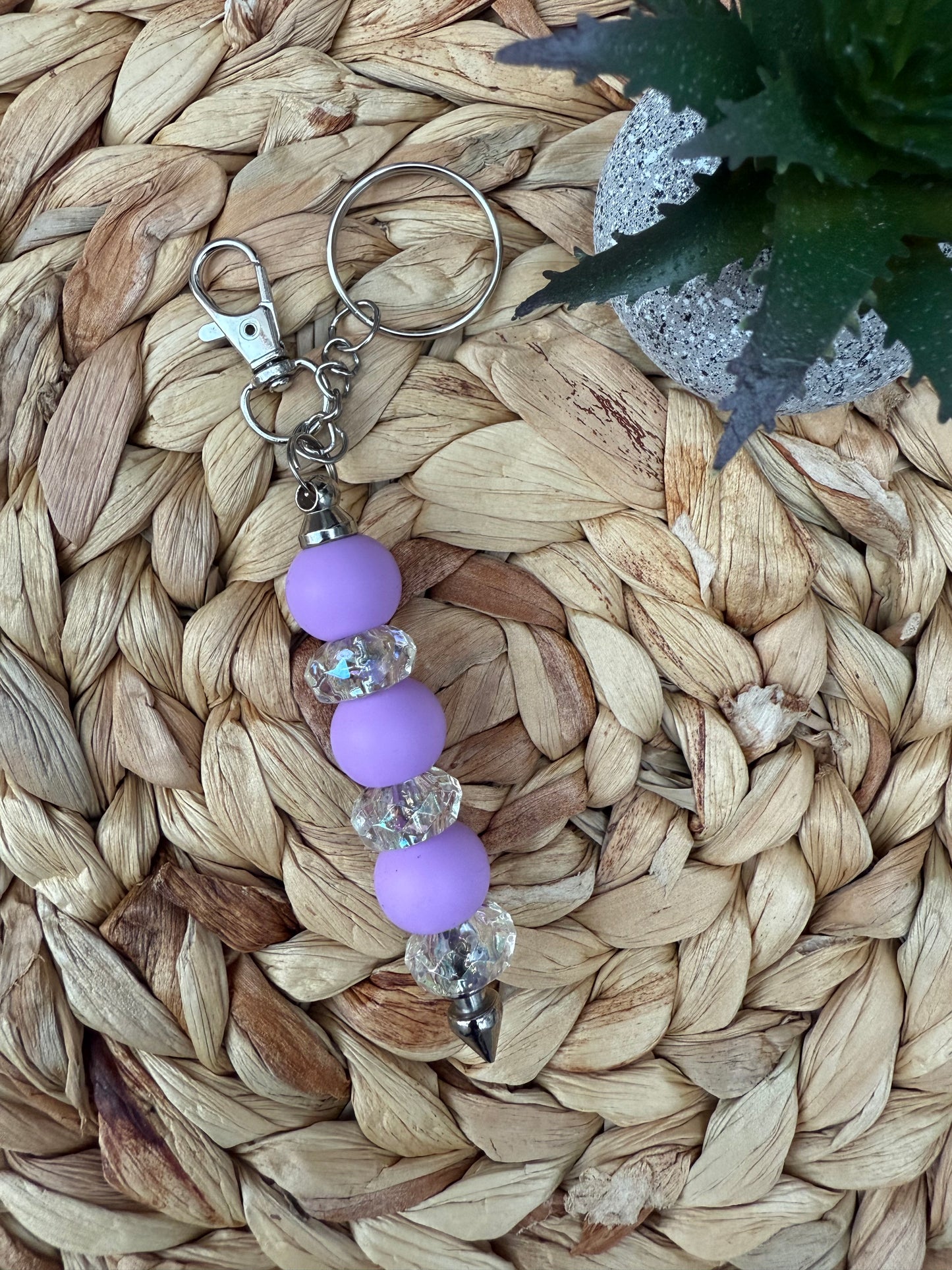 Amethyst Glow Beaded Keychain