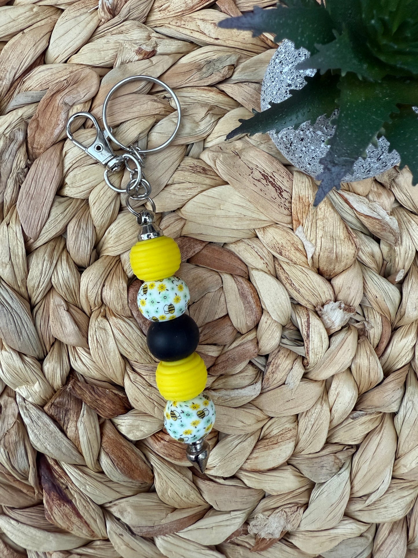 Bee Happy Beaded Keychain