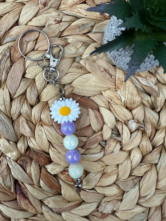 Lavender Daisy Beaded Keychain