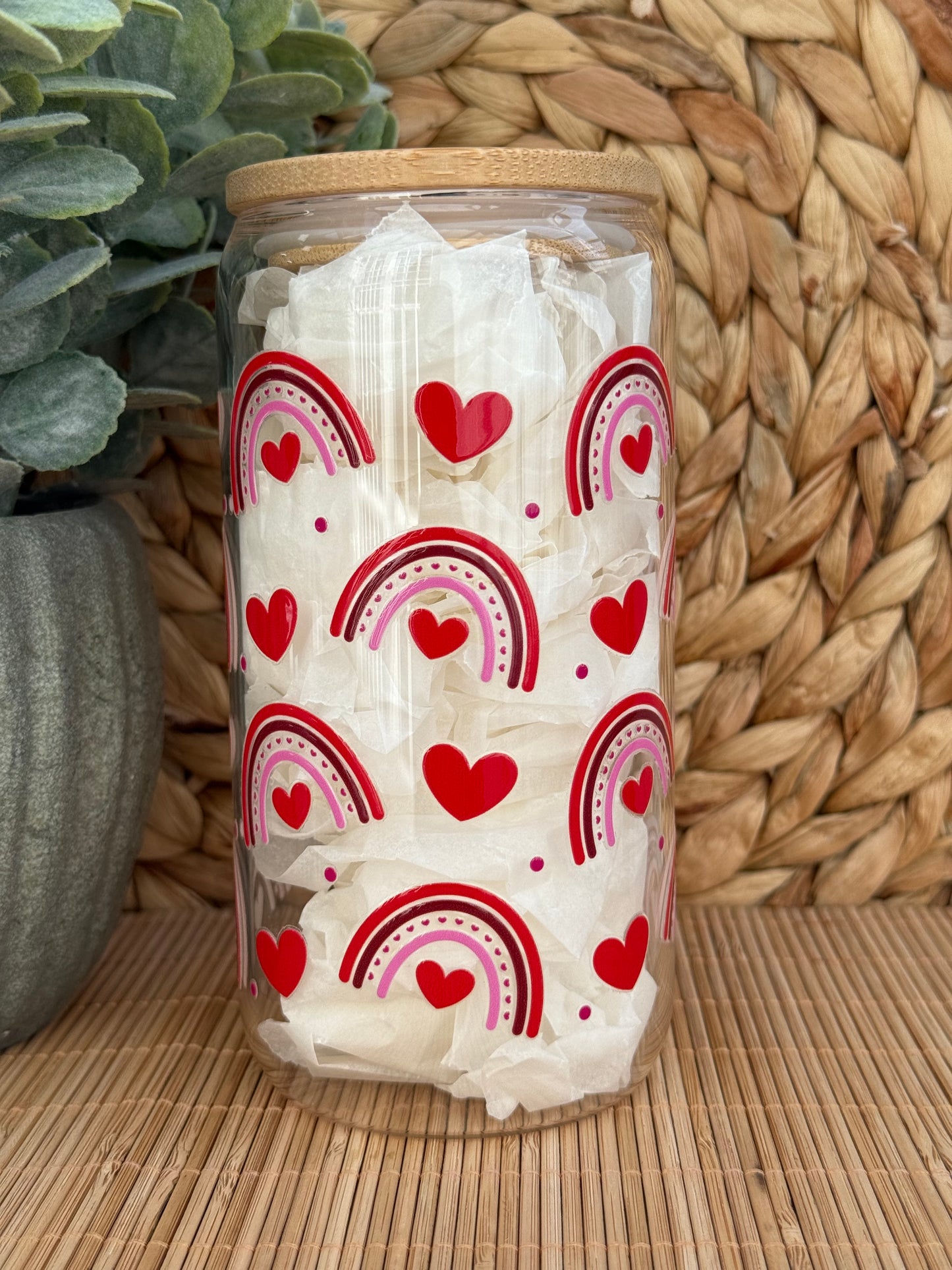 Love & Rainbow Premium Glass Tumbler – Bamboo Lid & Reusable Glass Straw 16oz (455ml)