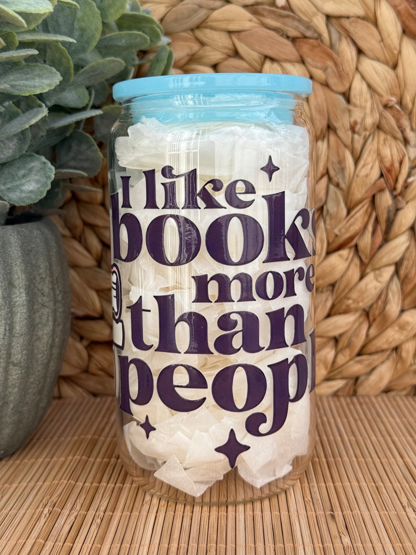 Books Over People Premium Glass Tumbler – Candy Coloured Lid & Reusable Glass Straw 16oz (455ml)