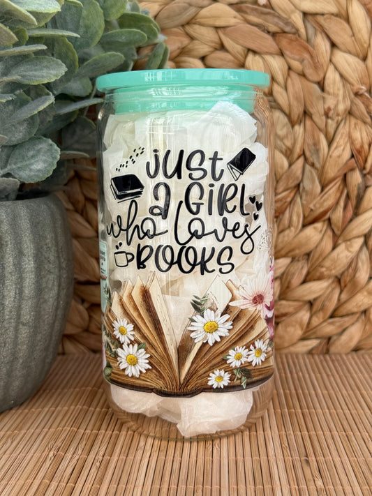 Book Lover Premium Glass Tumbler – Candy Coloured Lid & Reusable Glass Straw 16oz (455ml)