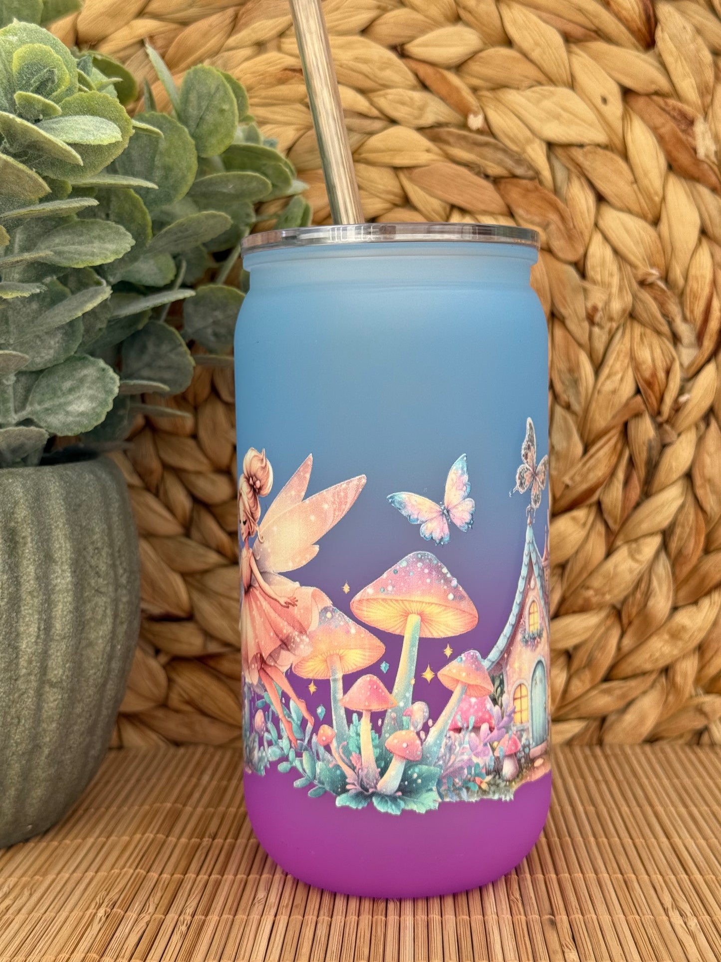 Fairy Dreams Frosted Tumbler - Lid & Straw 16oz (455ml)