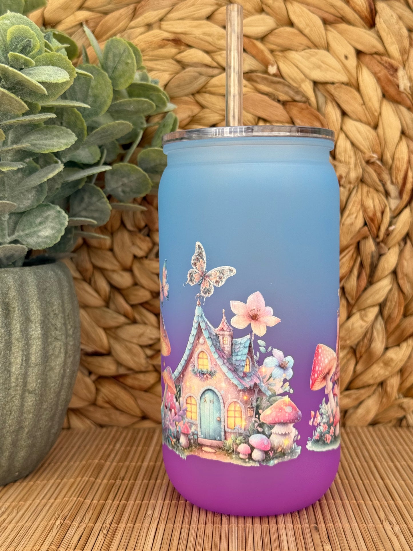 Fairy Dreams Frosted Tumbler - Lid & Straw 16oz (455ml)