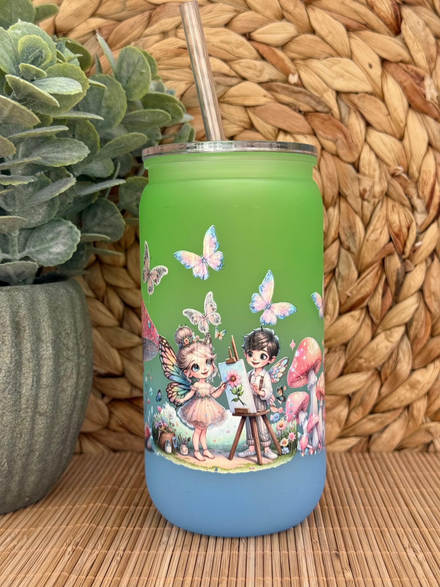 Enchanted Cottage Fairy Garden – Frosted Tumbler - Lid & Straw 16oz (455ml)