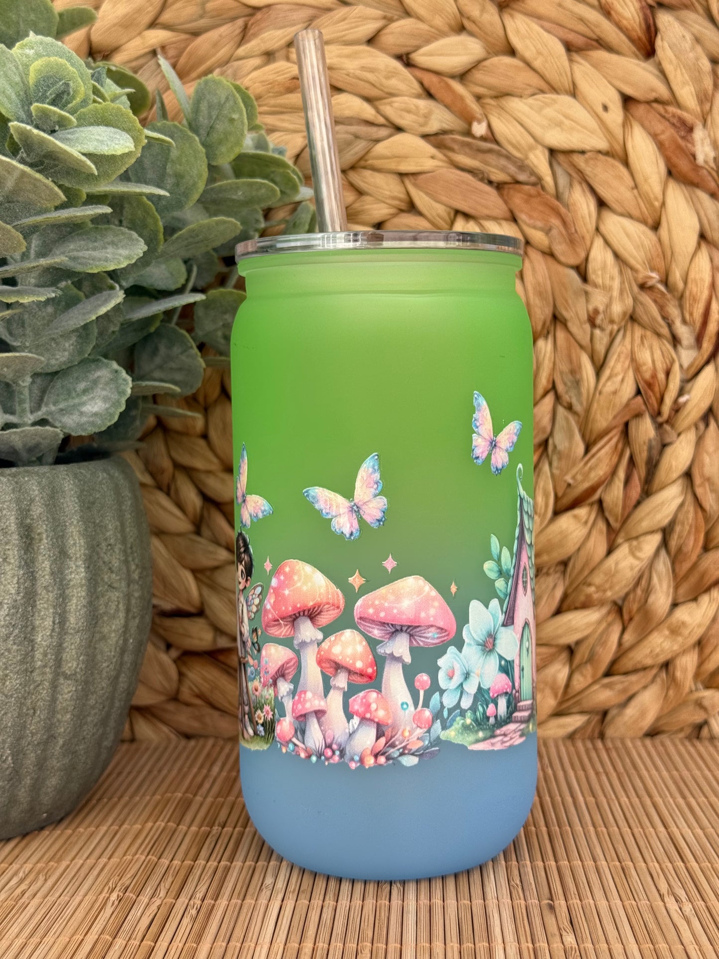 Enchanted Cottage Fairy Garden – Frosted Tumbler - Lid & Straw 16oz (455ml)