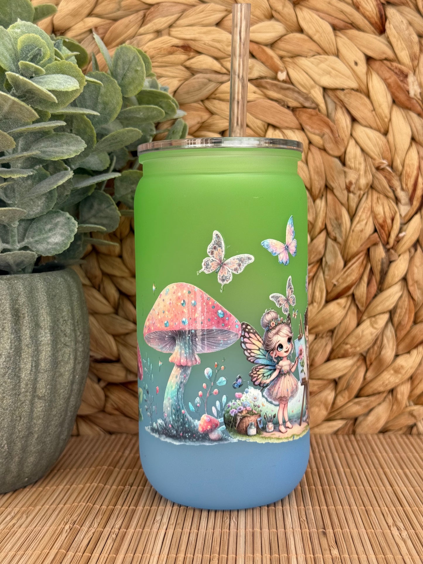 Enchanted Cottage Fairy Garden – Frosted Tumbler - Lid & Straw 16oz (455ml)