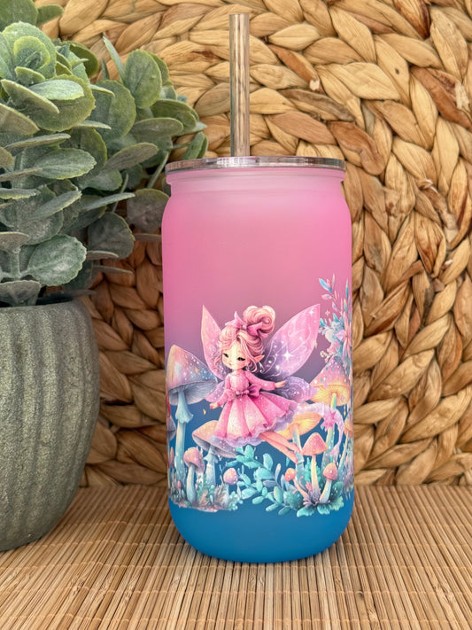 Enchanted Fairy Village Frosted Tumbler with Lid & Straw 16oz (455ml)