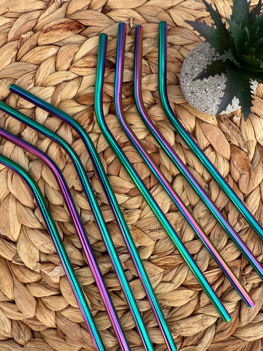 Rainbow Stainless Steel Drinking Straws (Bent)